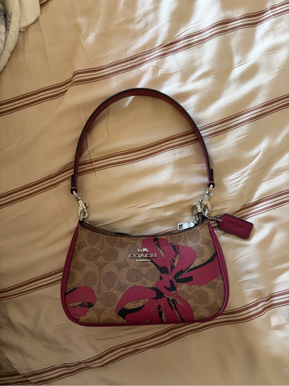 Coach Mini Teri Shoulder Bag with Magenta/Pink Bow Accents